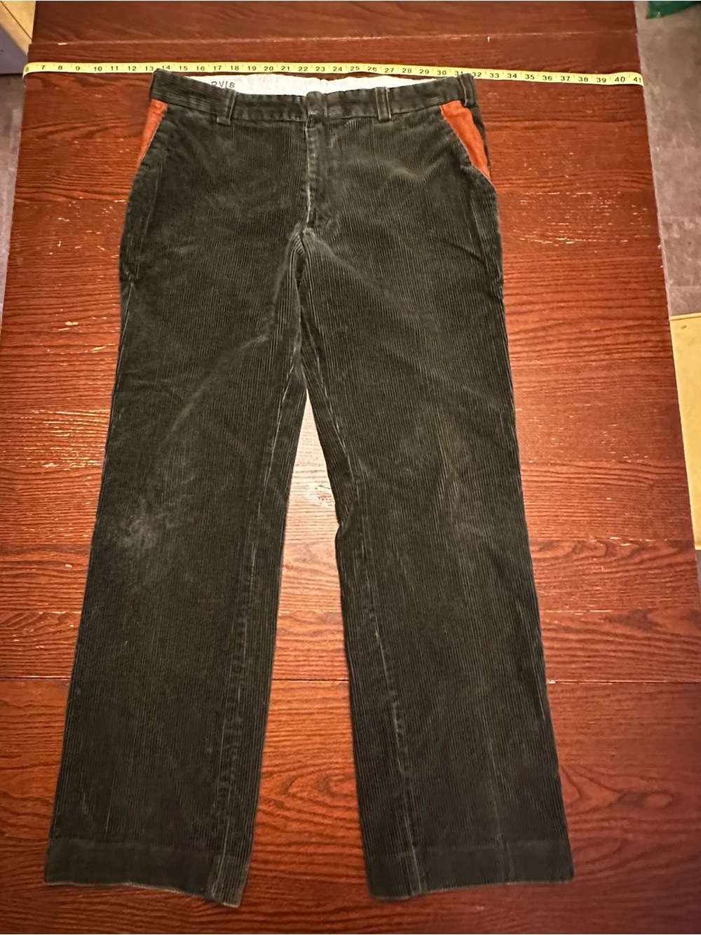 Orvis Olive Corduroy Pants with Rust Trim